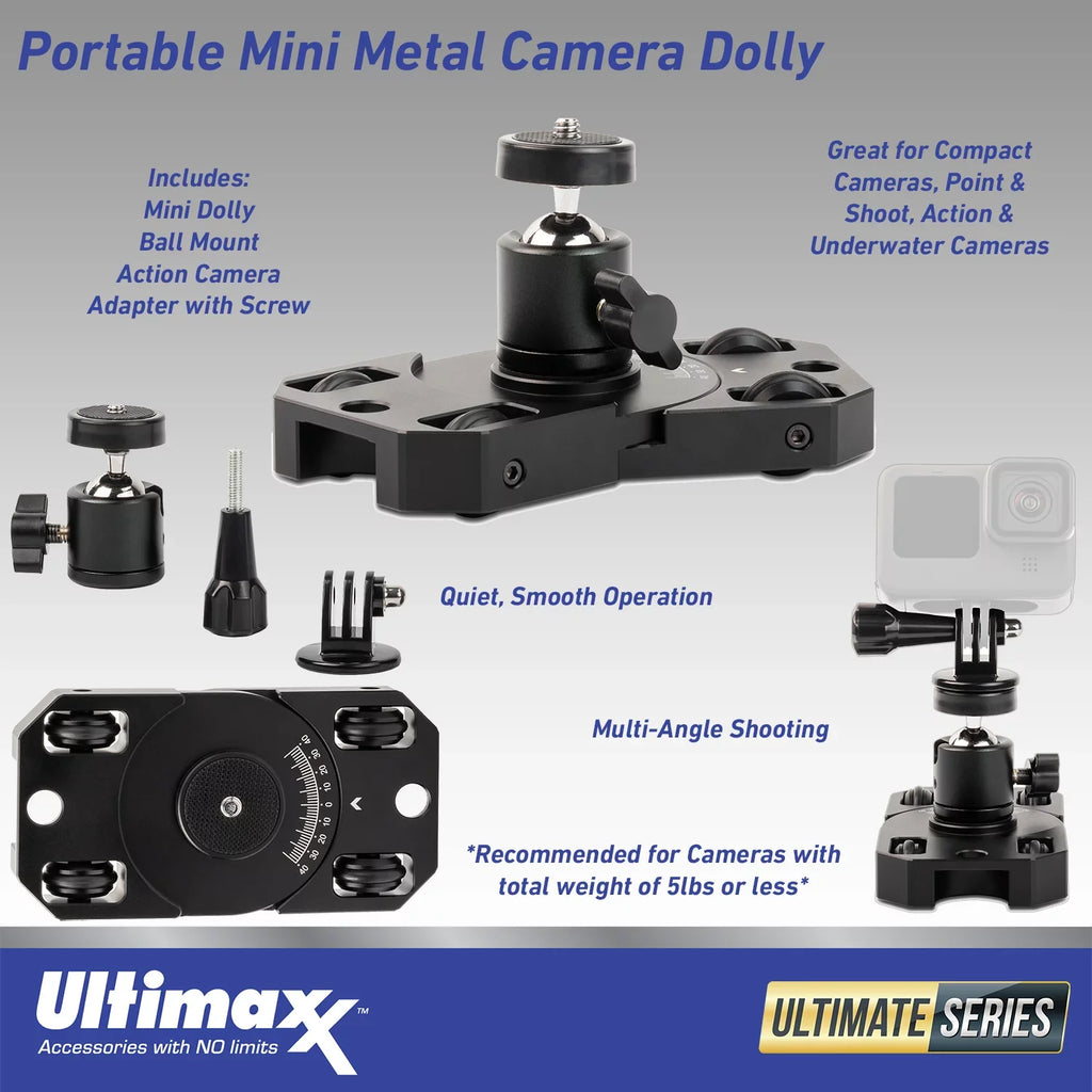 Ultimaxx & Mini GO Cam 3 (64GB) Adapter Metal Action (25pc More Camera Action 1/4” Dolly Screw for Insta360 Advanced Mounts, Bundle) Bundle Includes: -