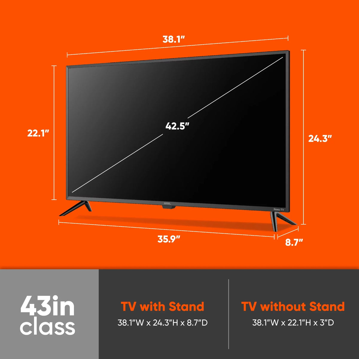LED TV FHD Class Roku (1080P) (100069992) Smart 43” onn.