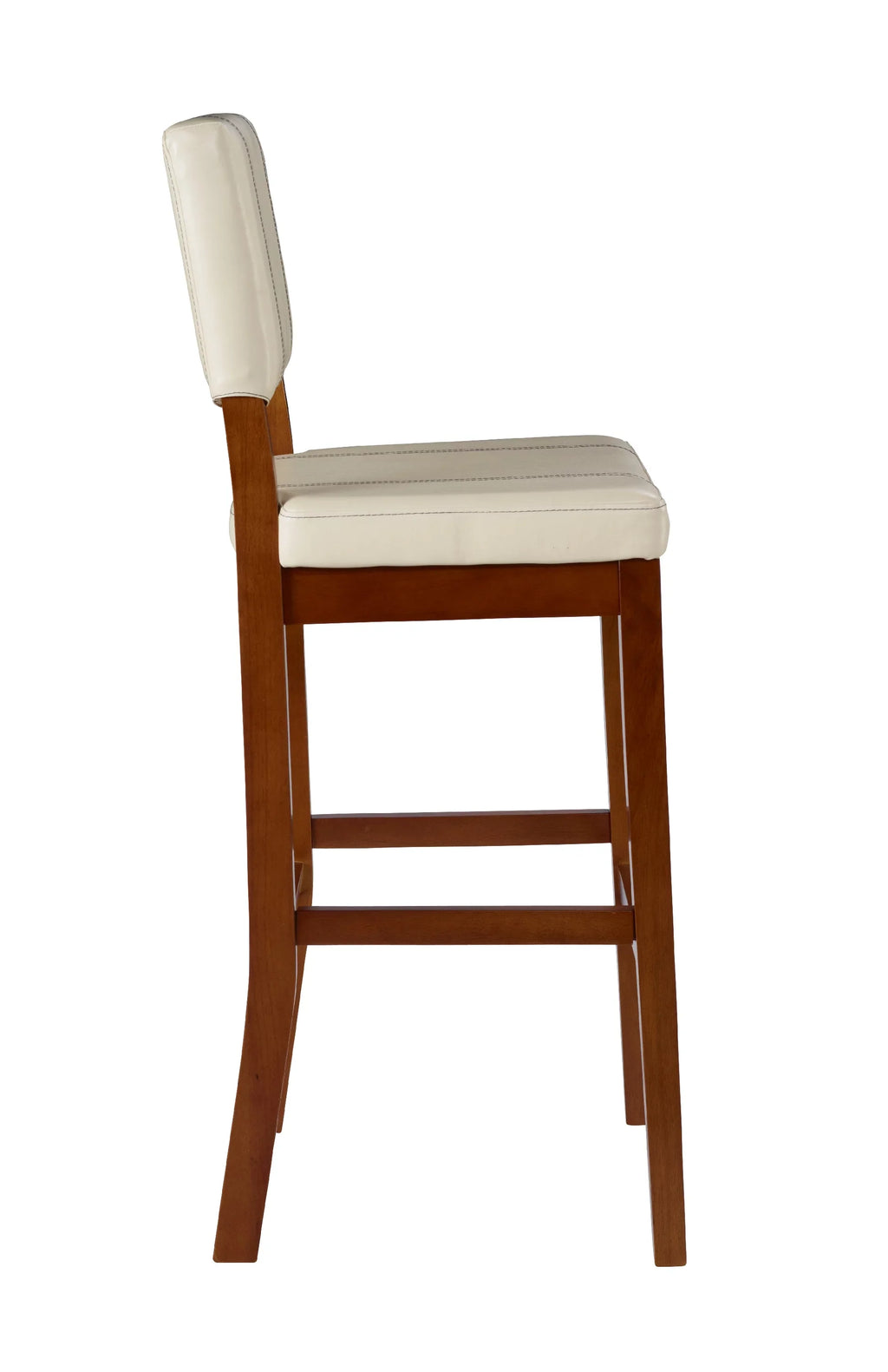 Dark Finish Medium Stool, PVC 30" Seat Mulberry Cream Height, Padded Bar Linon Fabric with Walnut