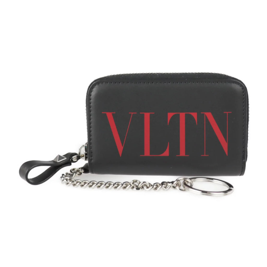 with Garavani zipper round key TY2P0P24LVN black metal silver fittings case red Valentino ring coin Pre-Owned leather New) (Like purse