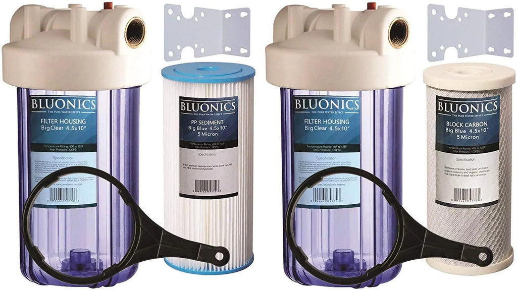 Big Sediment House liquid Housings Clear Two Blue Whole & ^ Transparent w/Pleated 10" Blue Filters Filter Carbon