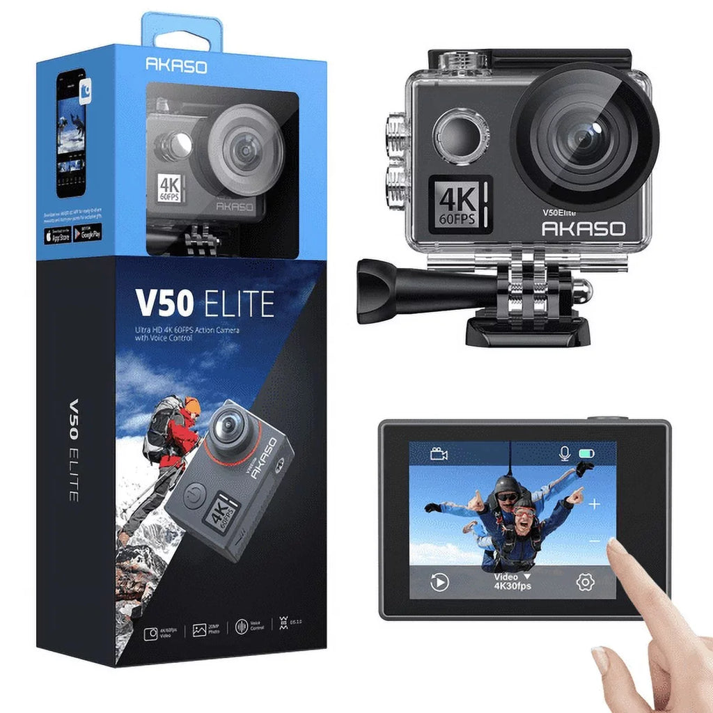 Touch Screen 4K AKASO Elite 2.0 Camera 8X Camera, Camera Underwater 131ft Accessories V50 and Action Zoom with EIS Sports Helmet 60fps