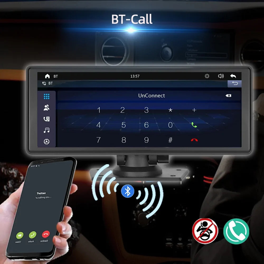 Stereo Synchronization/Rear Player with Stereo,Newest Car Bluetooth Unit Touch Screen with Car Navigation Carplay&Android 9.3 Auto Portable Transmitter,AUX, Bluetooth/FM FM Inch TF Wireless Camera