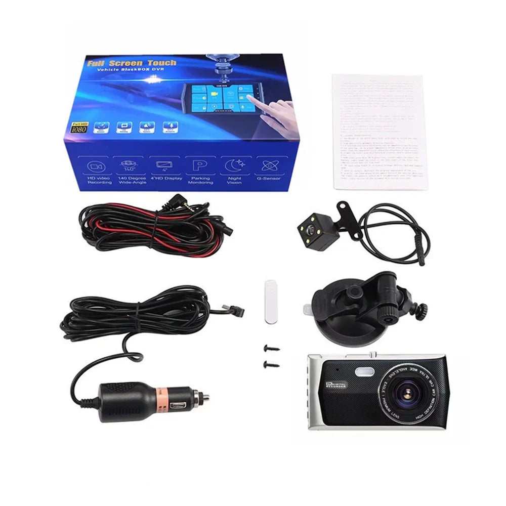 Camera 4" IPS CARD Dash 170 32 Dual Car FHD Degree Camera, GB Angle,G-Sensor,Parking Touch and 1080P Lens HD Night WITH Record& Monitor, SD Cam Record Backup Loop Screen Video