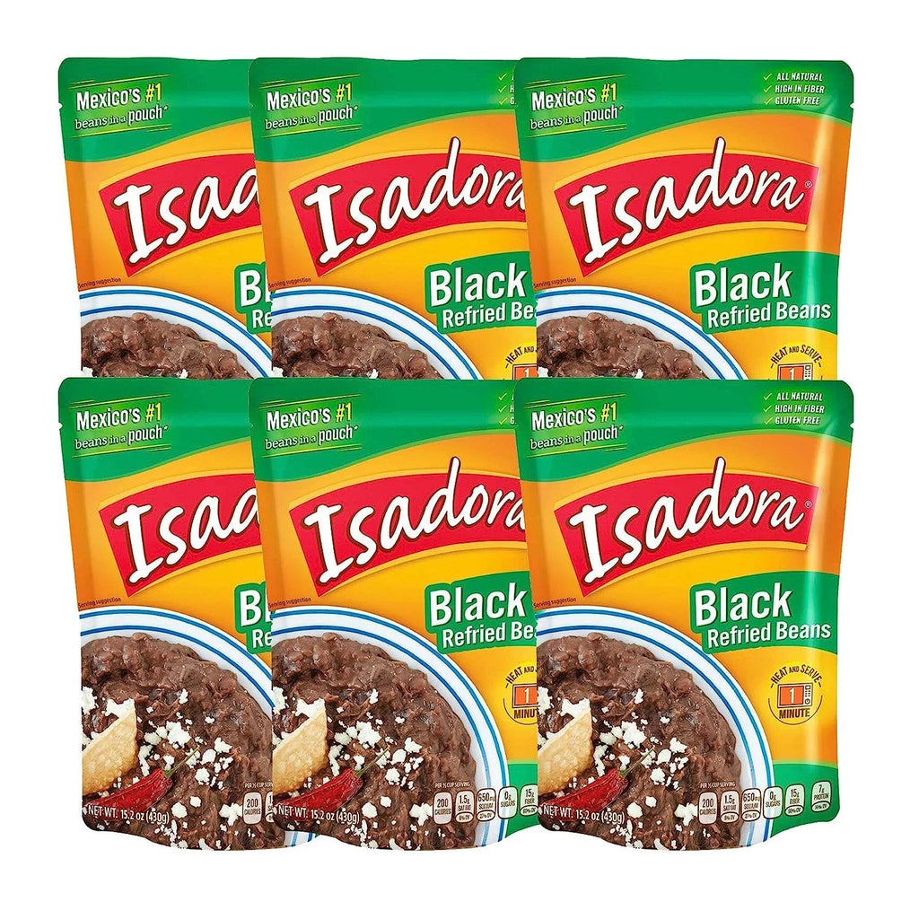 (Black Pouch 6 15.2oz Pack) Isadora Beans, Refried Beans