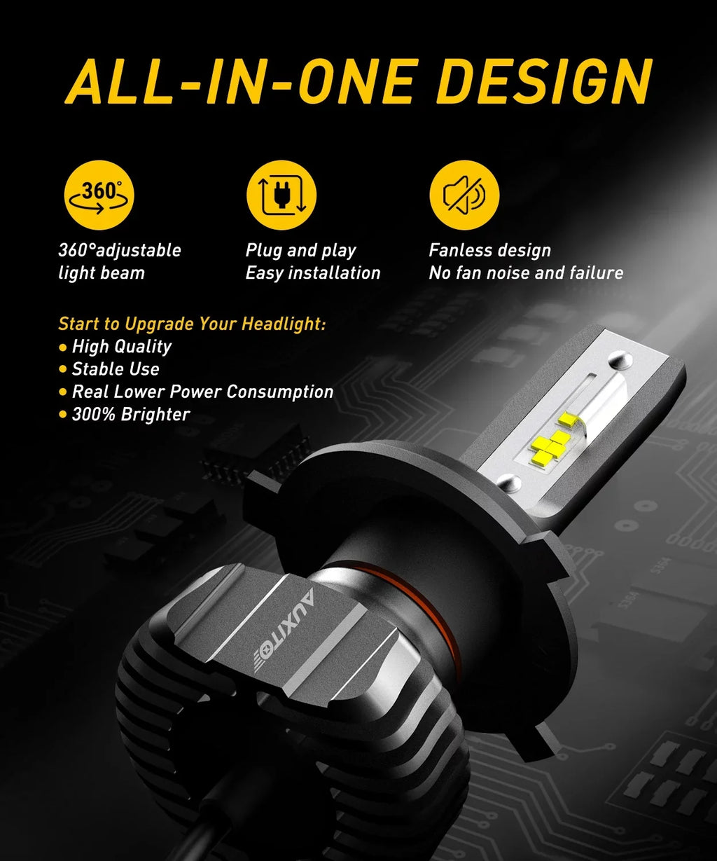 9003 2 Adjustable White, Dual AUXITO Kit 6500K Conversion Bulb LED Night H4 Beam 300% Beam Fanless, Pack Xenon of HB2 Visibility