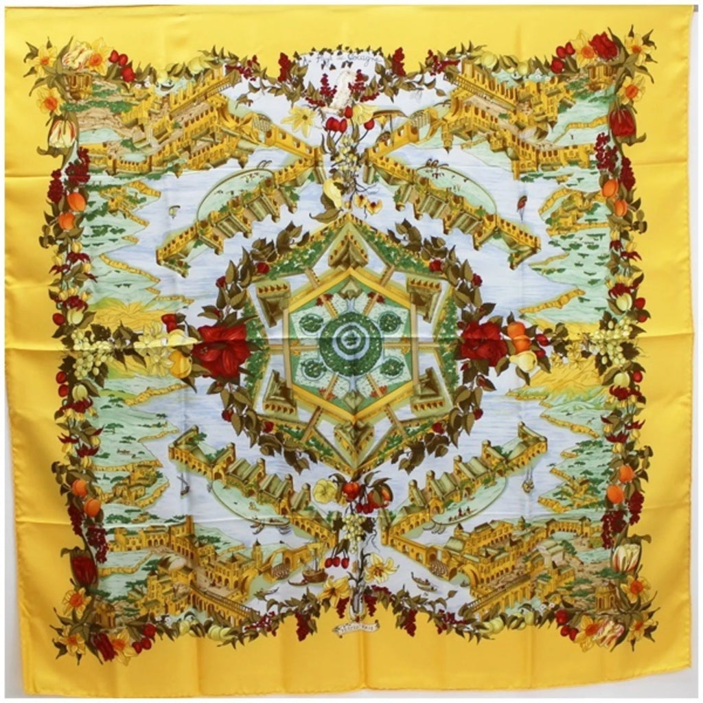 Paradise Hermes de HERMES Cocagne" 90 pays Carre Scarf Silk For Yellow Pre-Owned Ladies | In "Au (Good)