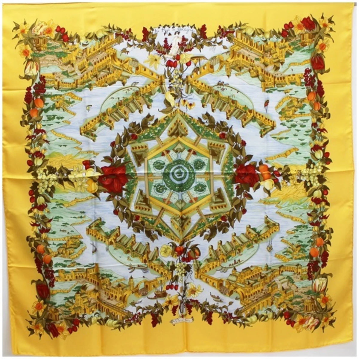 Paradise Hermes de HERMES Cocagne" 90 pays Carre Scarf Silk For Yellow Pre-Owned Ladies | In "Au (Good)