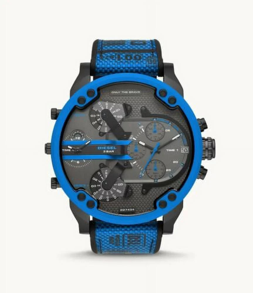 4 BLUE NEW TIME CHRONOGRAPH BLACK DADDY DZ7434 MR. 2.0 NYLON DIESEL MEN'S WATCH