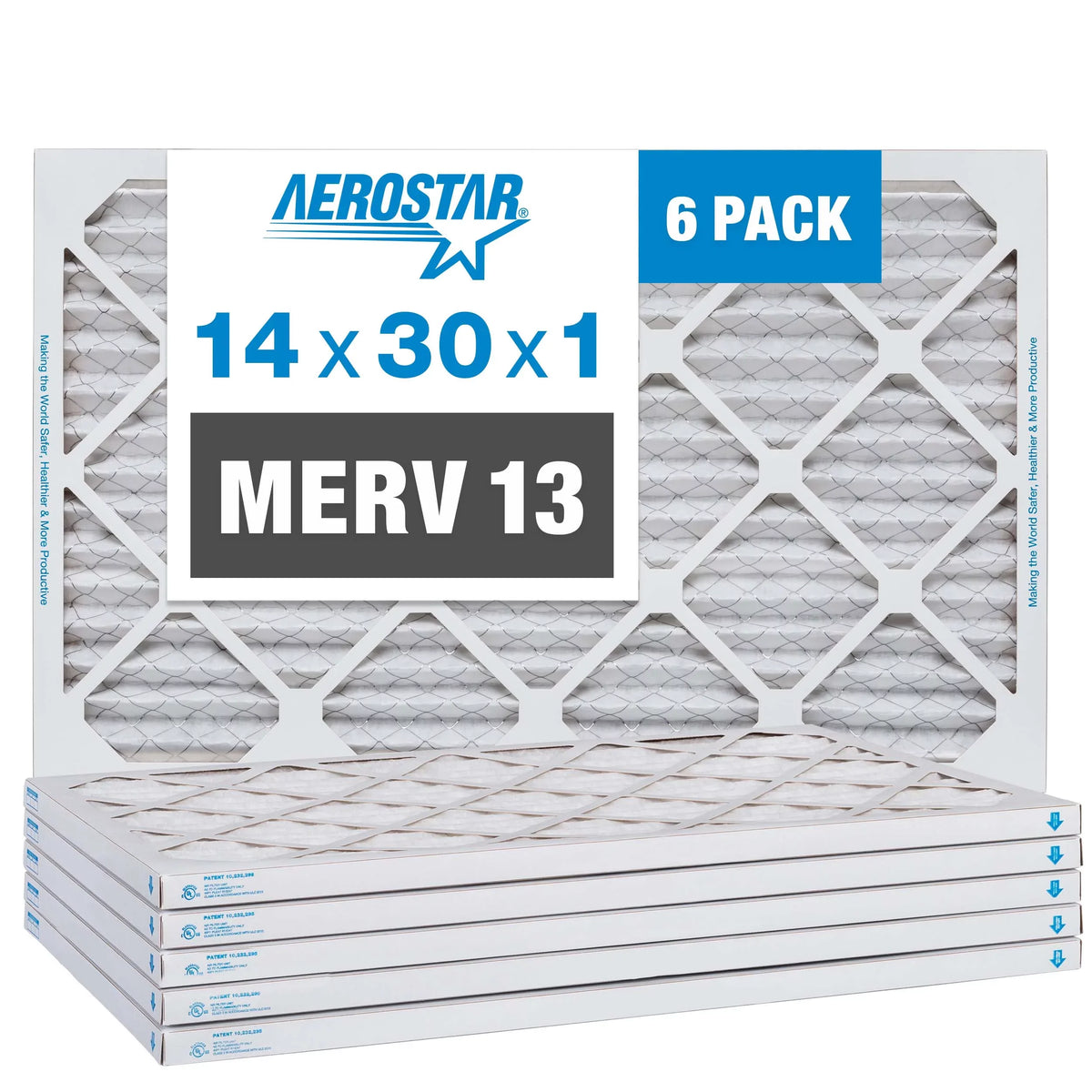 AC Pleated Air MERV 14x30x1 Aerostar Filter, 13 Pack 6 Furnace Filter, Air