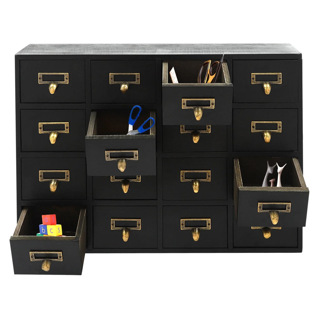 16 Wooden Drawers Drawer Desk Box, Organizer Herb New Storage Apothecary Cabinet