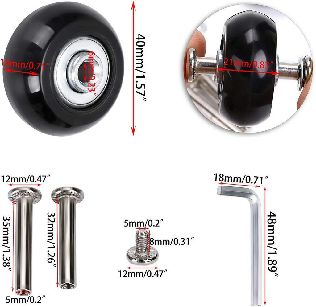Replacement A OwnMy of Bearings Set Wheels, Swivel Caster Luggage Kits, Repair Wheels 4 Rubber 40mm Suitcase x 18mm