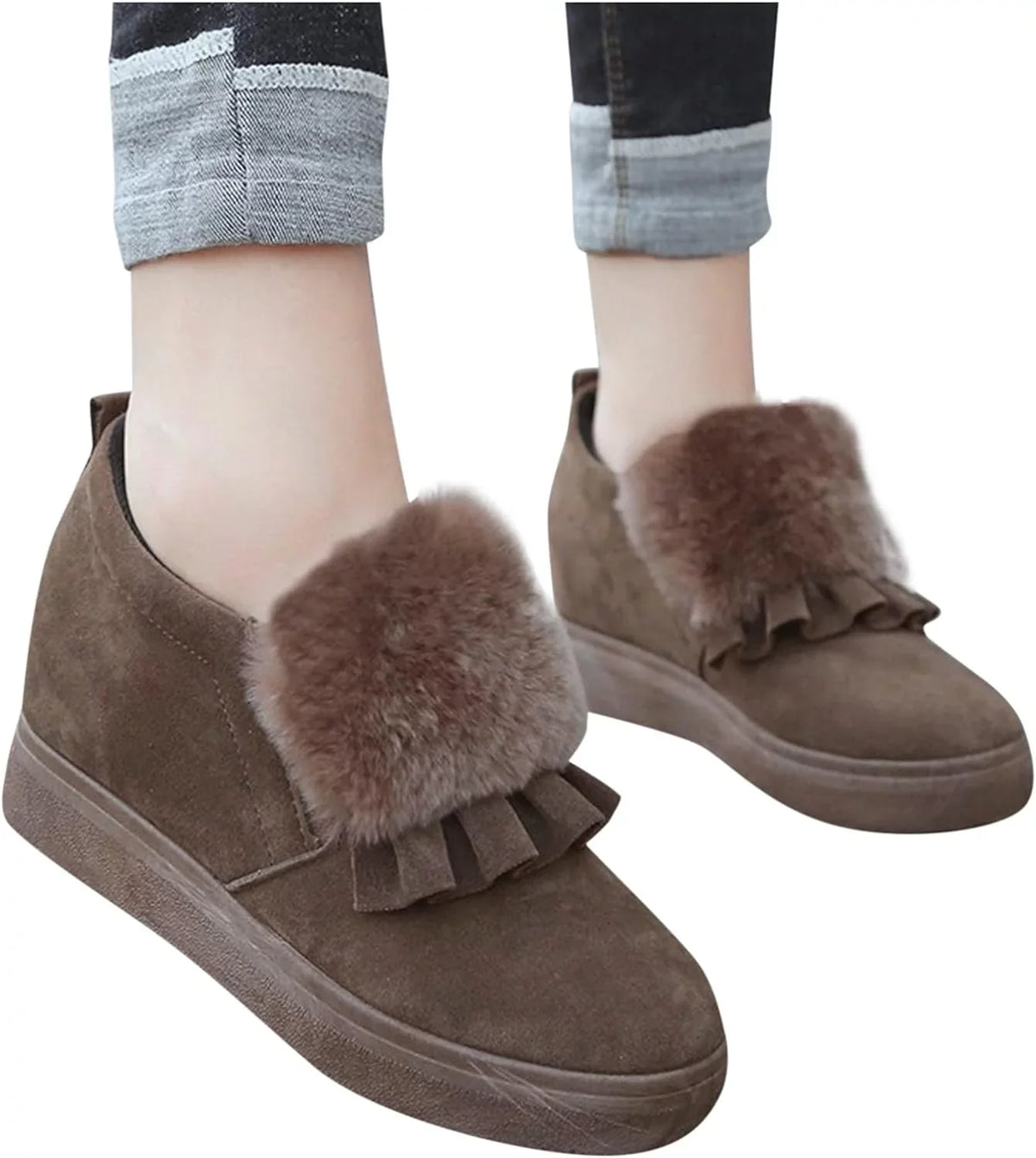 Vintage Womens Embellished Autumn Furball Shoes Boots Boots Ankle Fashion Thicksoled Classic Wedges Winter Cotton