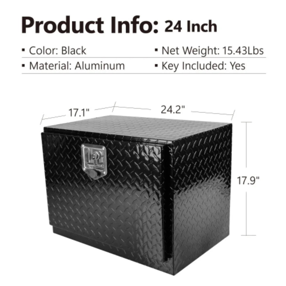 Black 24 Inch and 24"(24.2"×17.1"×17.9") Bed Organizer box Lock Tool Square + Aluminum Storage Toolbox + Waterproof Plated + Trailer Square Up - RV Aluminum Truck Box Pick Keys Stripes with Black
