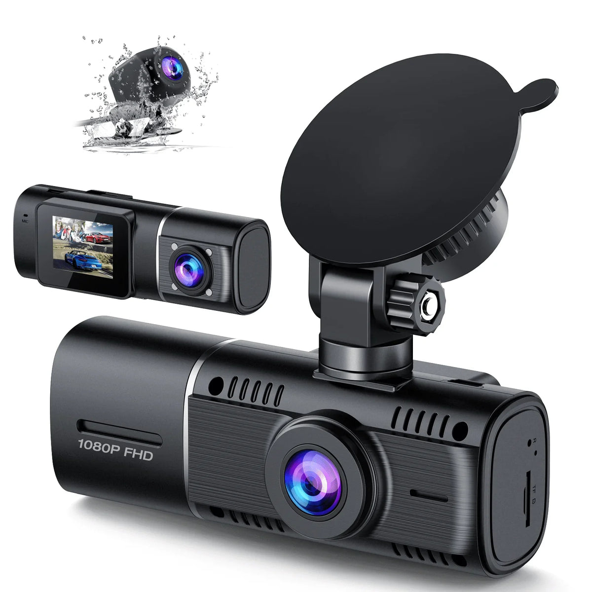 Lock Parking Front Accident and TOGUARD Way 1080P Rear Triple Vision with 3 Monitor Night Channel Camera Cam IR Three Motion Dash Detection Inside Dash Camera Car