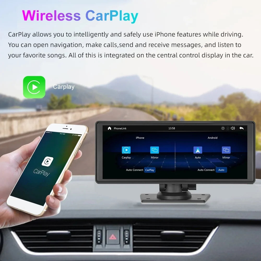 Stereo Synchronization/Rear Player with Stereo,Newest Car Bluetooth Unit Touch Screen with Car Navigation Carplay&Android 9.3 Auto Portable Transmitter,AUX, Bluetooth/FM FM Inch TF Wireless Camera