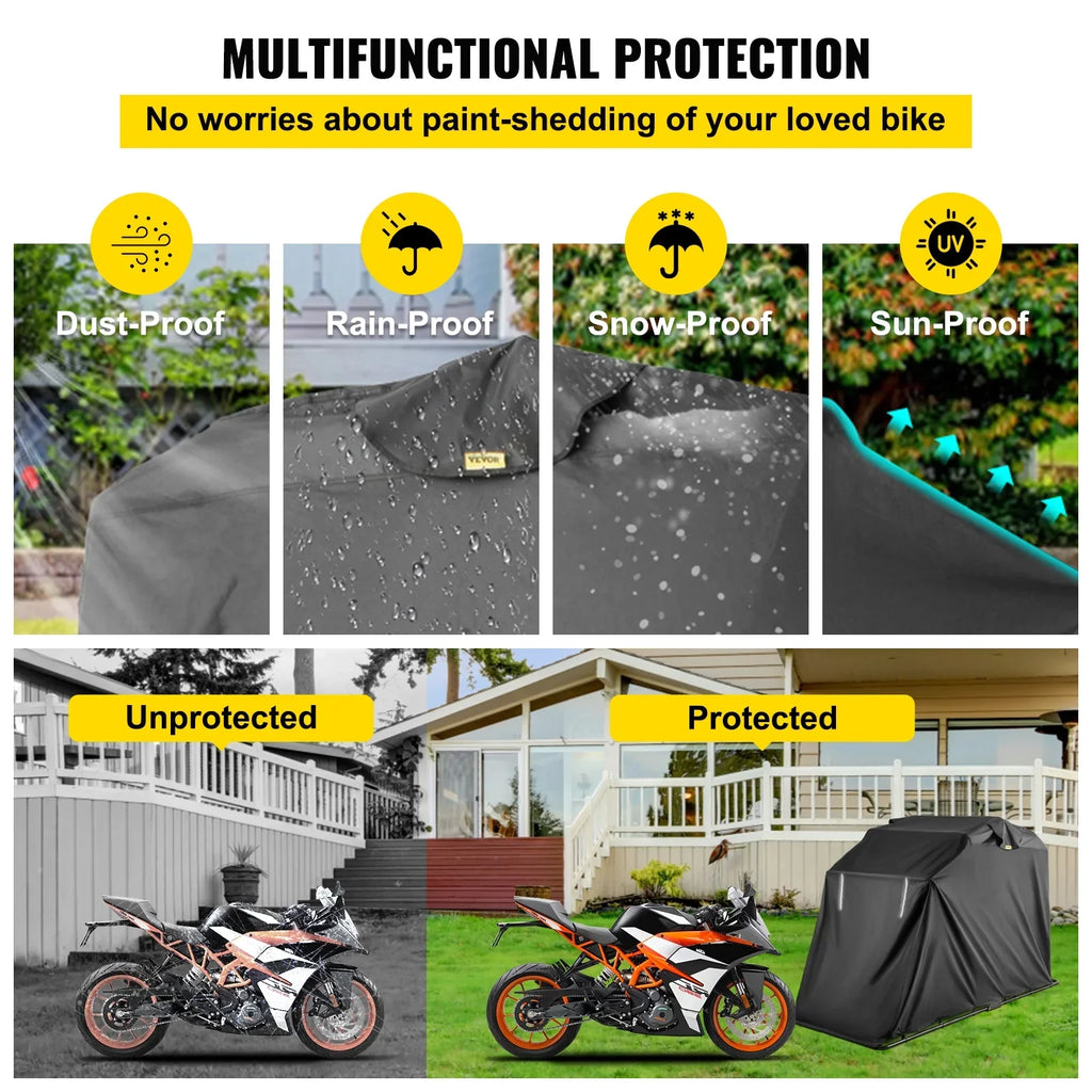 Cover Duty Season BENTISM Proof to Waterproof Motorcycle Heavy Lock-Holes Durable and Storage with All Protection,600D Garage exterior 106" Tear & Storage Bag,Fits Sheds up Oxford