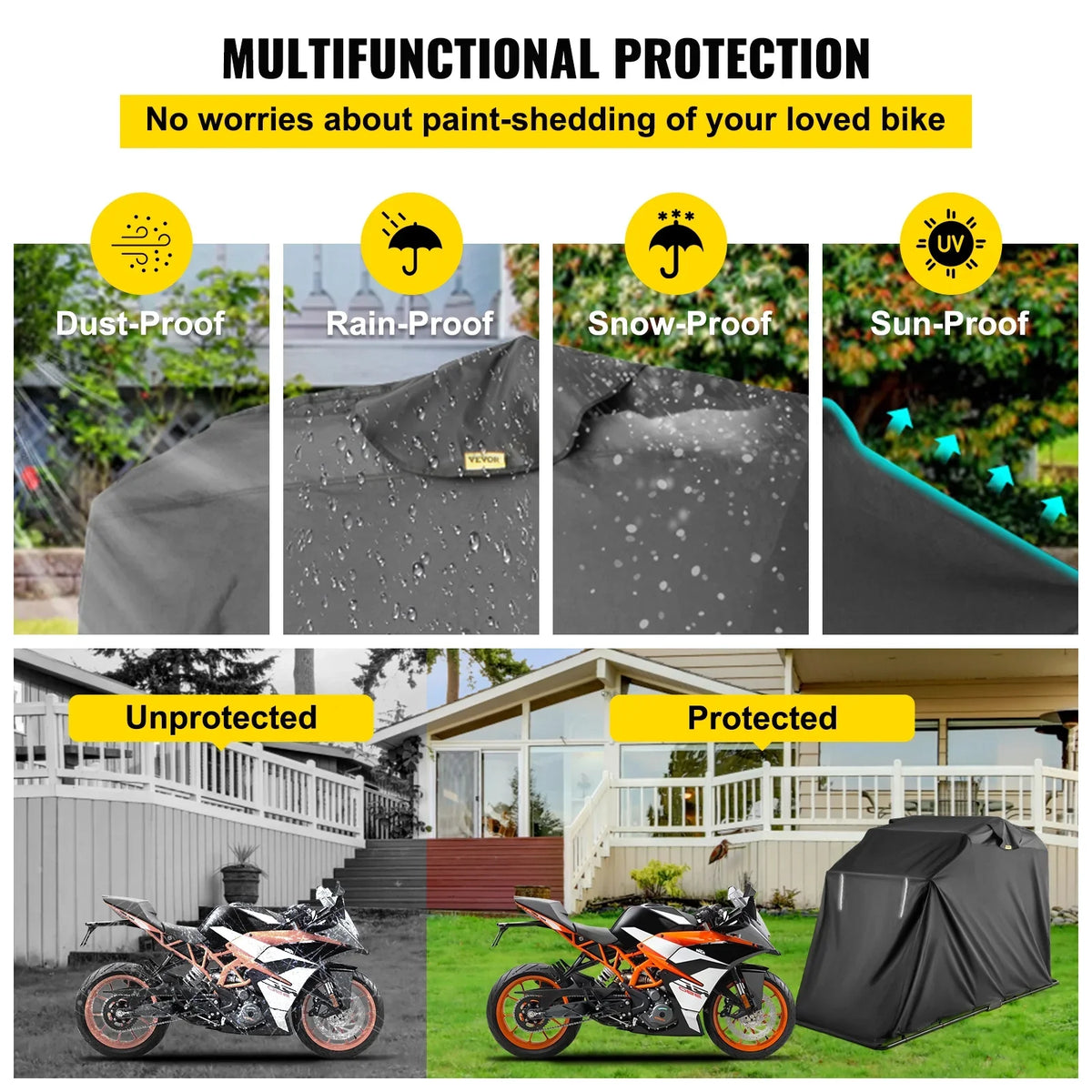Cover Duty Season BENTISM Proof to Waterproof Motorcycle Heavy Lock-Holes Durable and Storage with All Protection,600D Garage exterior 106" Tear & Storage Bag,Fits Sheds up Oxford