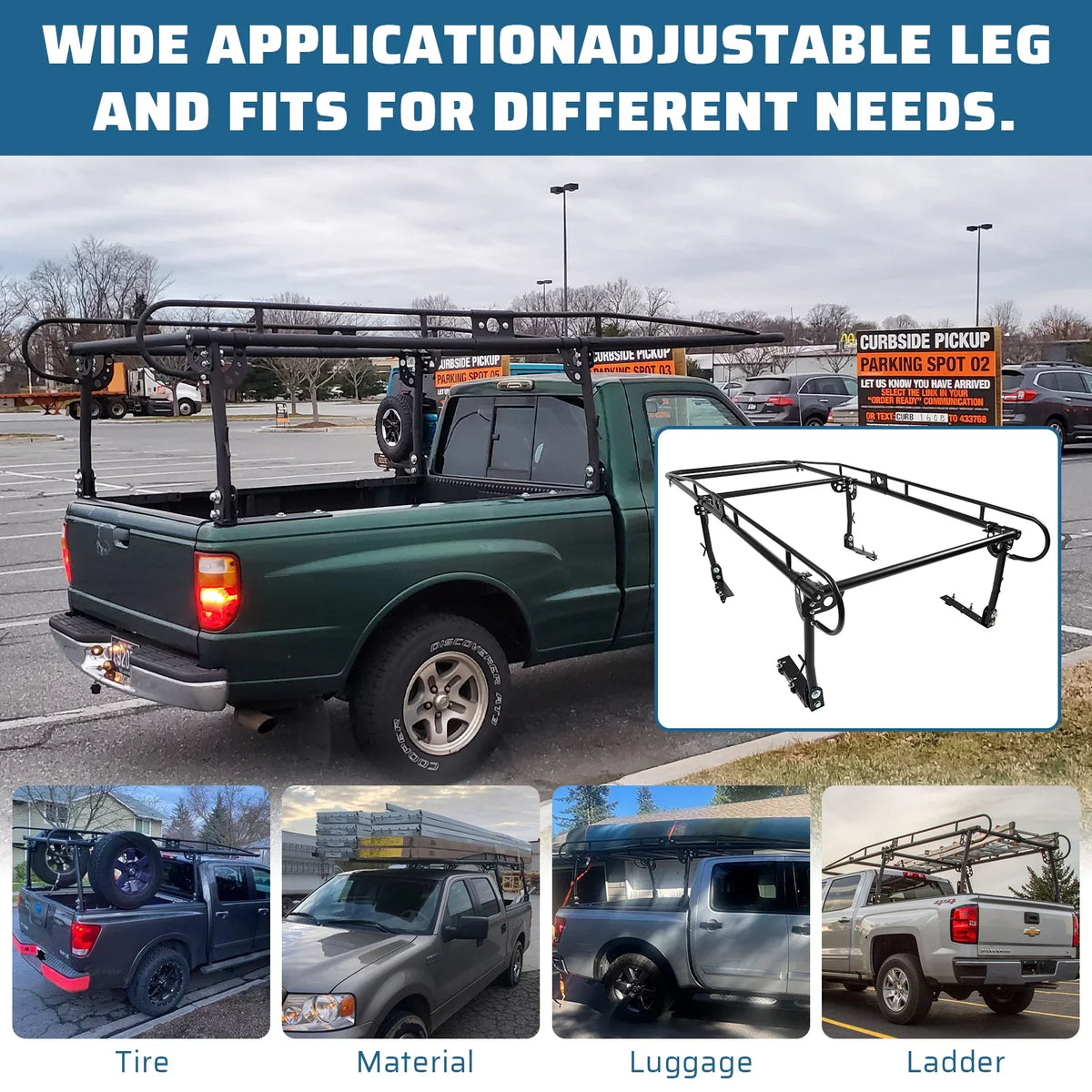 Rack dimension Lbs Truck Over-Cab Rack Utility Lumber Rack Adjustable Pickup Truck Full Ladder 60" Kayak 1000 HECASA
