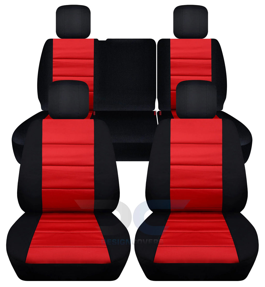 Covers:Black Red T259-Designcovers Fits Cotton 4-Door Split Front Rear 2011-2012 Seat - Bench Jeep & and Wrangler JK