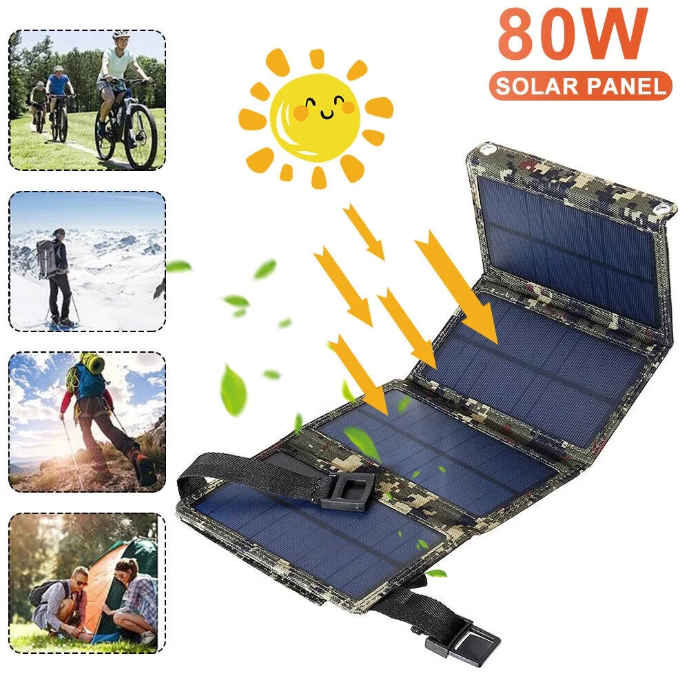 USB Rechargeable Camping Battery Foldable 80W grade Phone Charger exterior Hiking Portable Solar High Panel