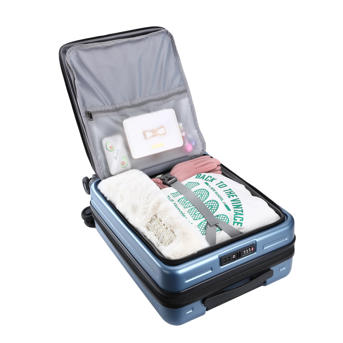 Expandle, Only Wheels, Blue with Laptop 65L, Set, 2 Lock Piece 37~41L + 20 & 20 Inch TSA 24 Ice Pocket with Front Lightweight & Spinner Suitcase 20/24 ABS+PC Luggage Inch Hardshell
