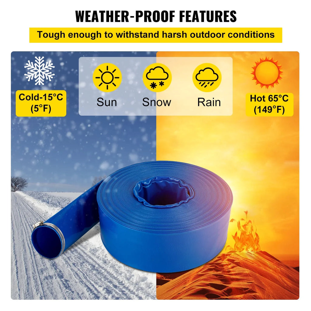 105', Backwash with Burst-proof, VEVOR 3" Hose, for x PVC Flat Swimming Ideal & Duty liquid Transfer, Hose, Blue Lay Clamps, Heavy climate-proof Fabric Hose Discharge & Drain Pool
