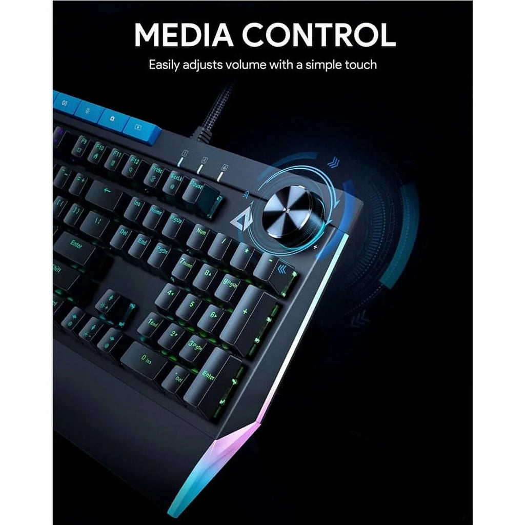 Mechanical 104key Button Keyboard with KMG17 Control AUKEY Volume Switches Blue