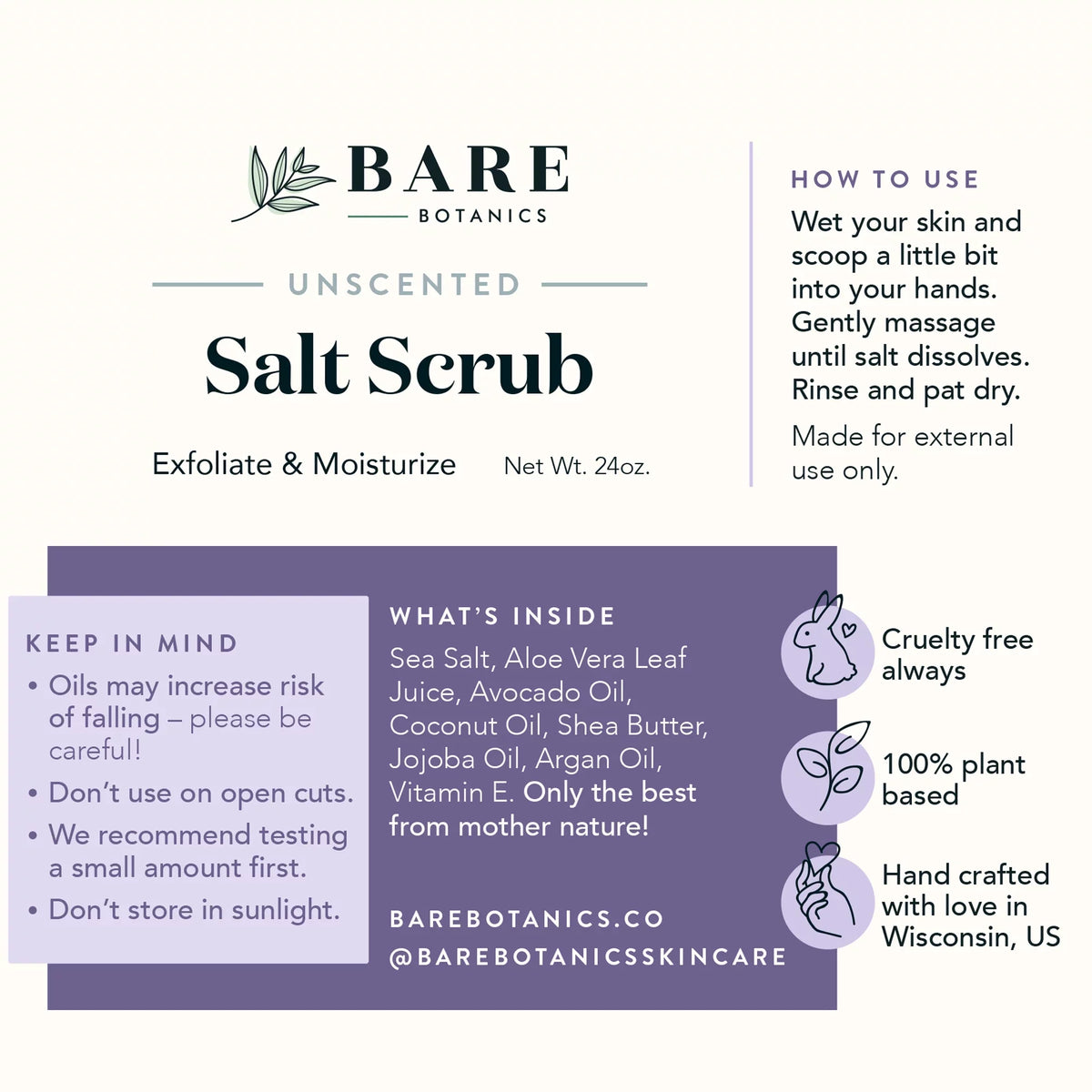 oz Sea Salt Unscented 24 Bare Botanics Body Scrub Scrub