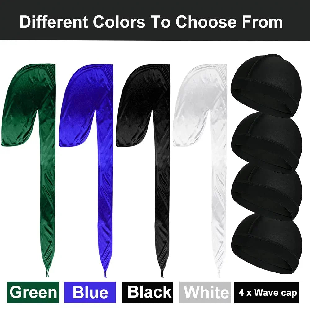 for Durag Silky Waves Headwraps 4 Cap with Pcs Men Silk 4 ASKNOTO Tail Perfect and Wave 360 Pcs Long