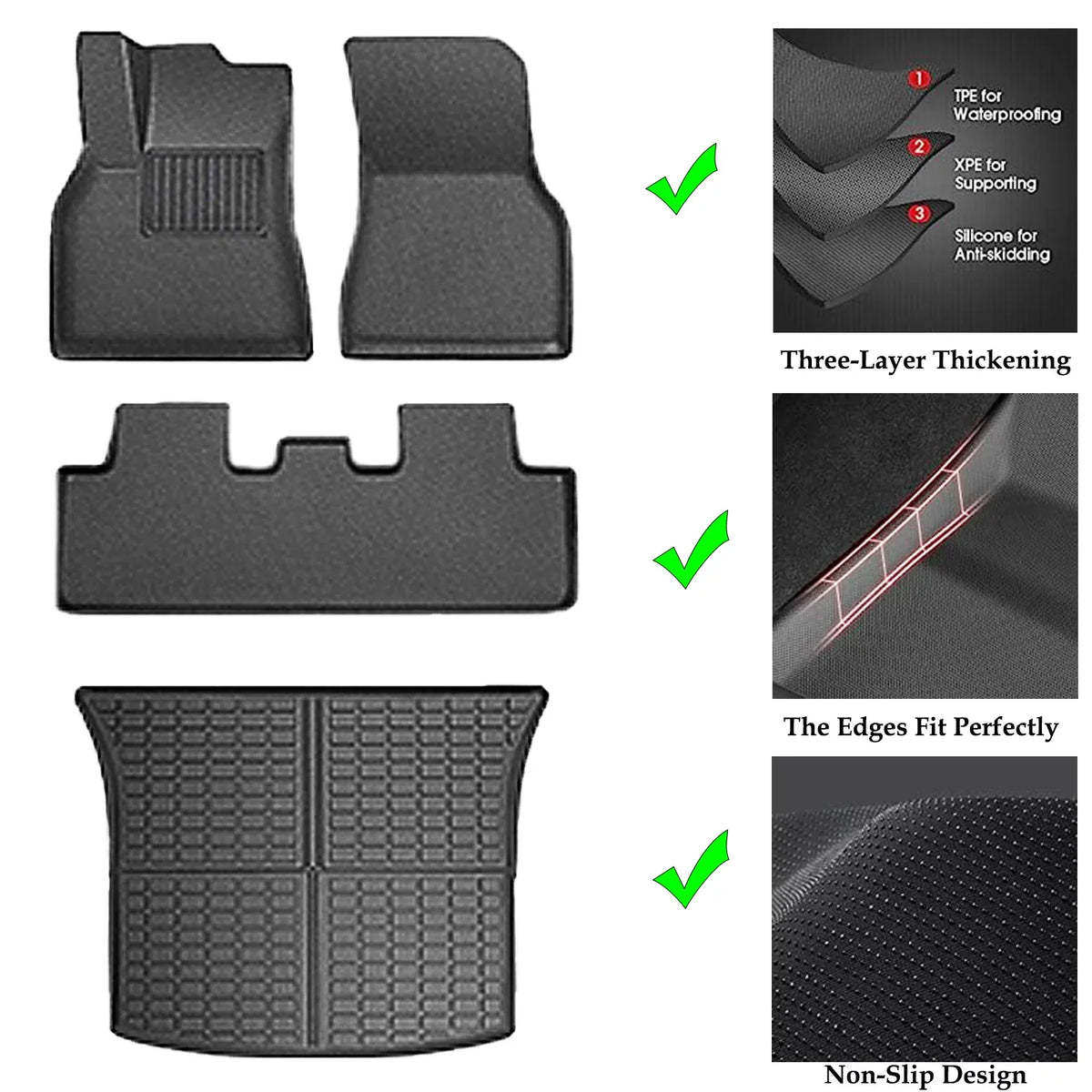 Y climate Fit for Duty Accessories Interior All Floor Mats, Liners 3D Custom Floor 2023-2021, Rear Model Car Floor Trunk Mat Tesla 4PCS Mats Model Mats TPE Y Heavy