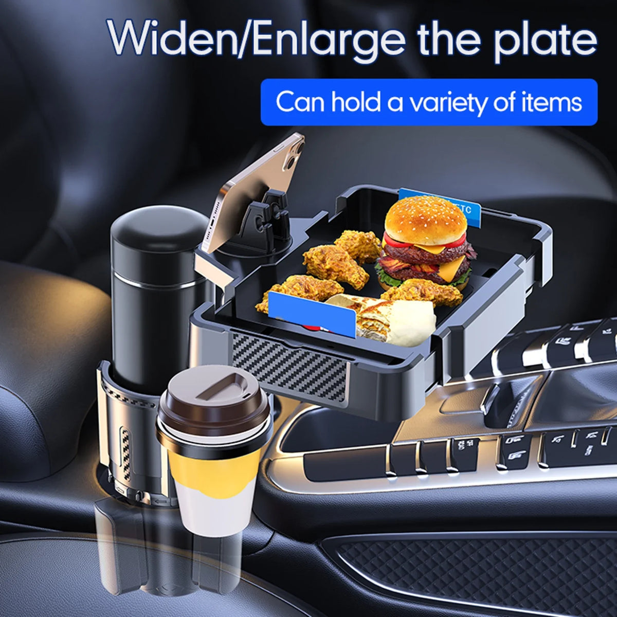 Holder Cup Dual Phone Anself Snack Tray 4IN1 Tray Car Expander with Drink Holder Adjustable