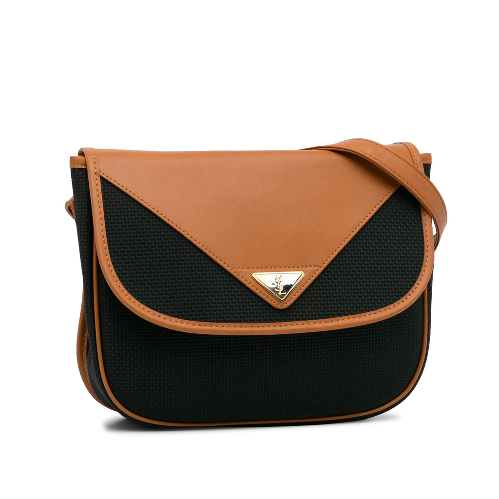 Authenticated Unisex (Like Fabric Black Bag Canvas Crossbody YSL Coated Pre-Owned New)