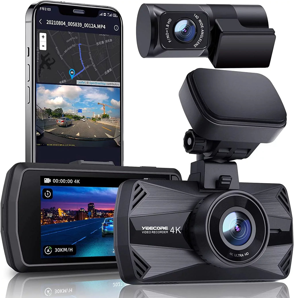 Super GPS, Accident 4K 3" Dash Parking 4K+HDR Dash and Dash Cam Vision, for Rear, Mode, Front with 5G LCD Record Night App, Yeecore Dual 1080P Cam G-Sensor, Camera Cars Real WiFi