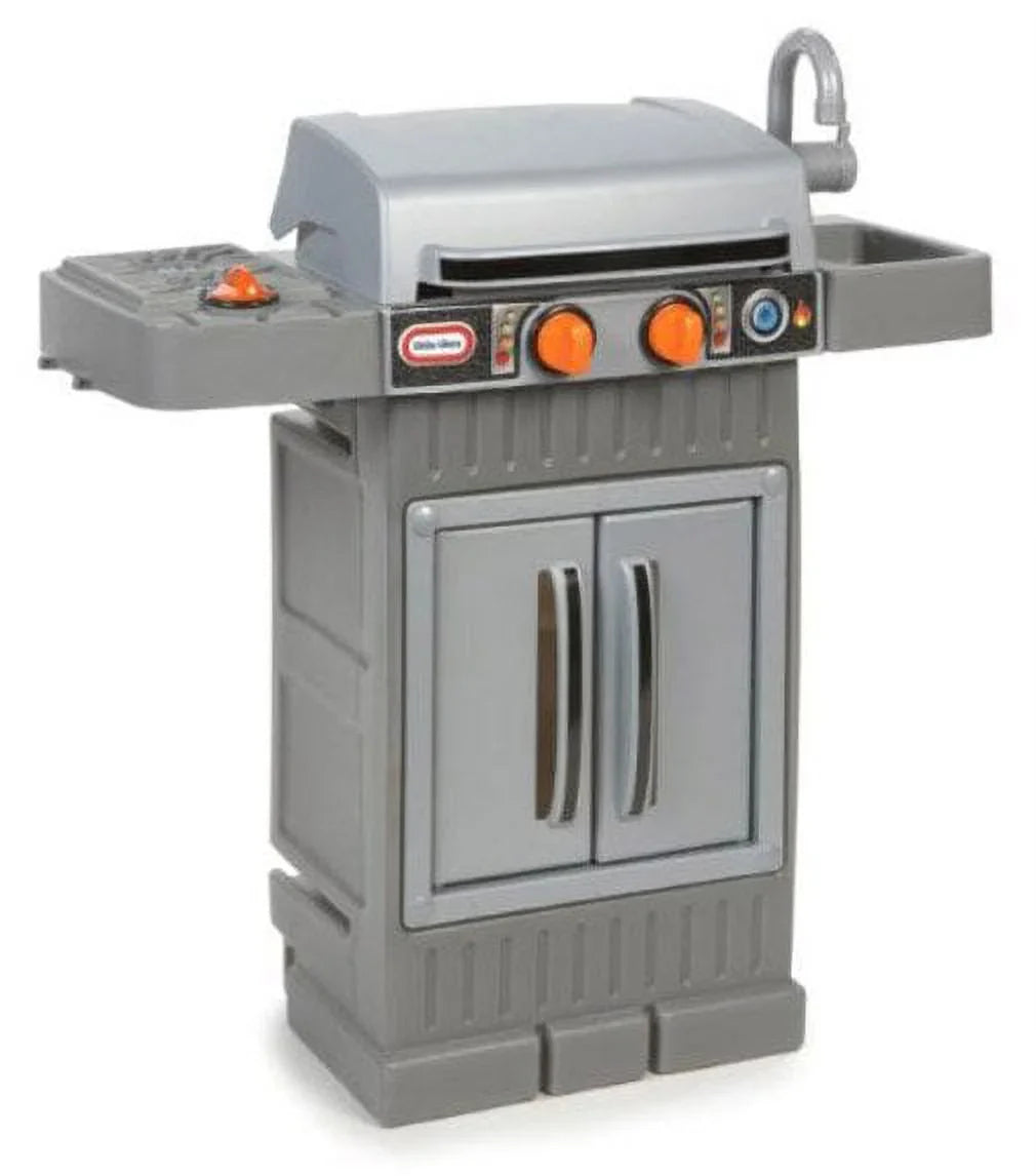 Little Girls Play Grow Playset, BBQ 2 Kitchen 8-Piece Toys Toddlers Gray, Ages 3 'n For Kids Grill 4+ Boys Cook Tikes Pretend