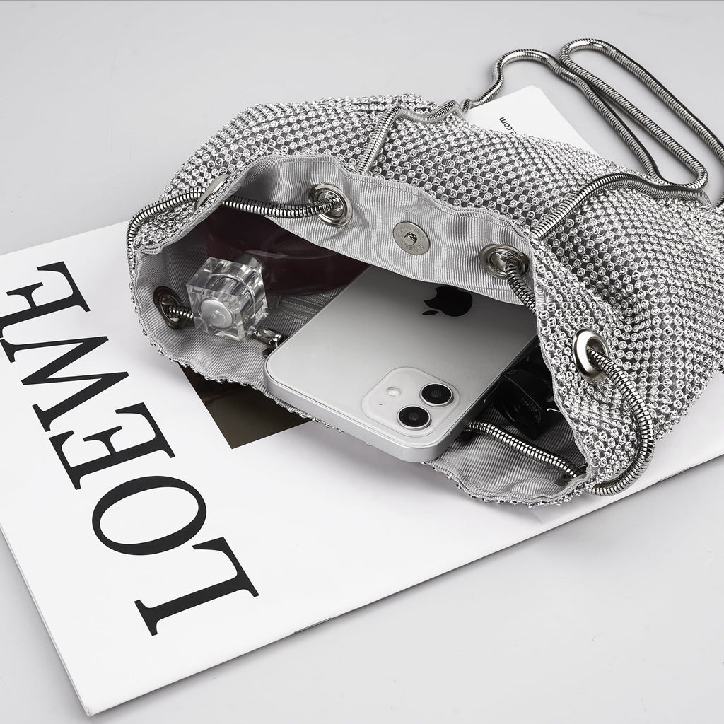Crossbody for (Silver) Lady Prom Evening Party Women, Wedding Purse, Handbag Rhinestone Bag Shoulder Bucket