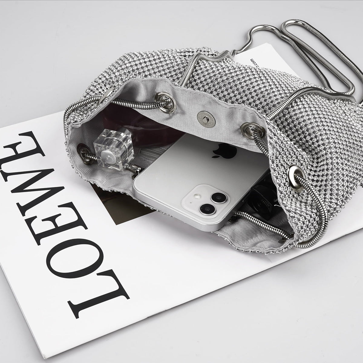 Crossbody for (Silver) Lady Prom Evening Party Women, Wedding Purse, Handbag Rhinestone Bag Shoulder Bucket