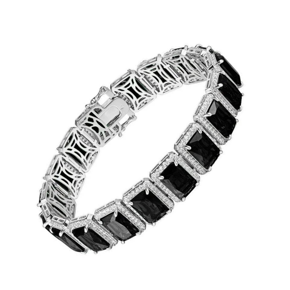 Gold Simulated / Inch Diamonds Onyx Solitaire Black 14K Ladies Bracelet White 10mm Mens 8.5 Finish