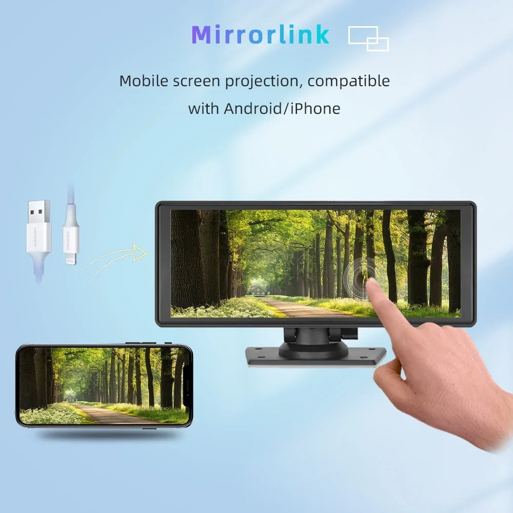 Stereo Synchronization/Rear Player with Stereo,Newest Car Bluetooth Unit Touch Screen with Car Navigation Carplay&Android 9.3 Auto Portable Transmitter,AUX, Bluetooth/FM FM Inch TF Wireless Camera