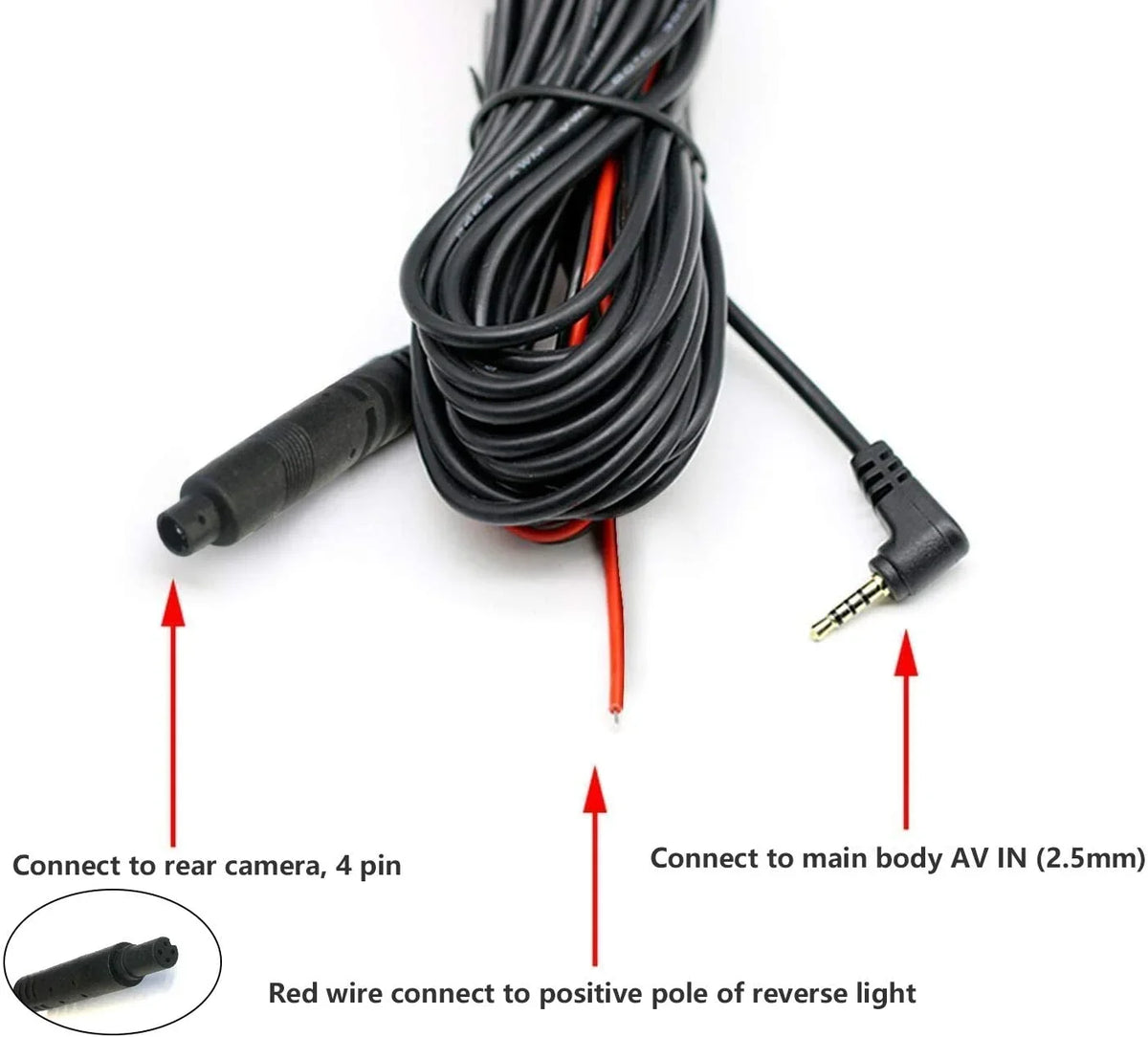 Extension REDTIGER Cam(4 Dash Cord for Camera pin,2.5mm) Cable Backup 50Feet