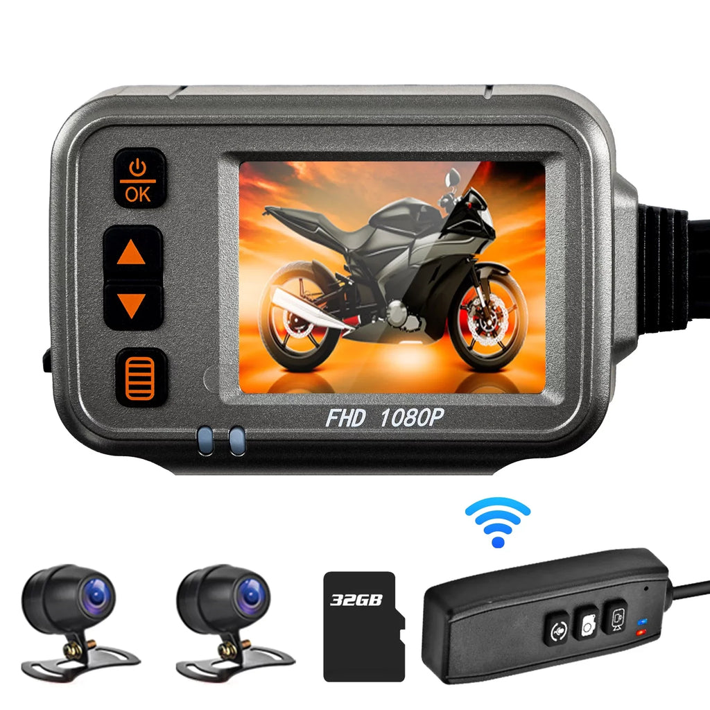 Andoer Lens Recording, Camera, Angle, Waterproof Wide Full Timed Cam, HD Dual Motorcycle Dash 1080p