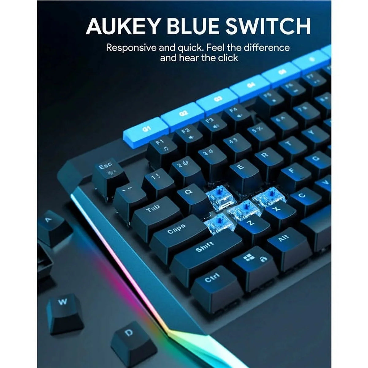 Mechanical 104key Button Keyboard with KMG17 Control AUKEY Volume Switches Blue