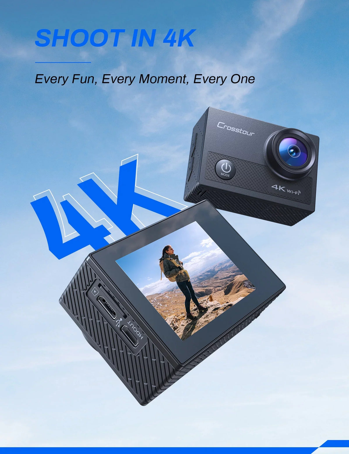 Action WiFi 16MP Underwater CT9000 Sports 40M Crosstour with & Control 4K/25FPS/ Remote IP68 Camera