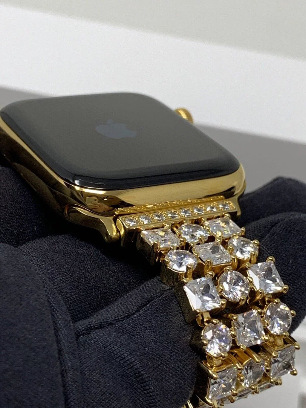 SERIES Diamond Plated 44MM Link Band Gold Rhinestones LTE 5 iWatch 24K Gold