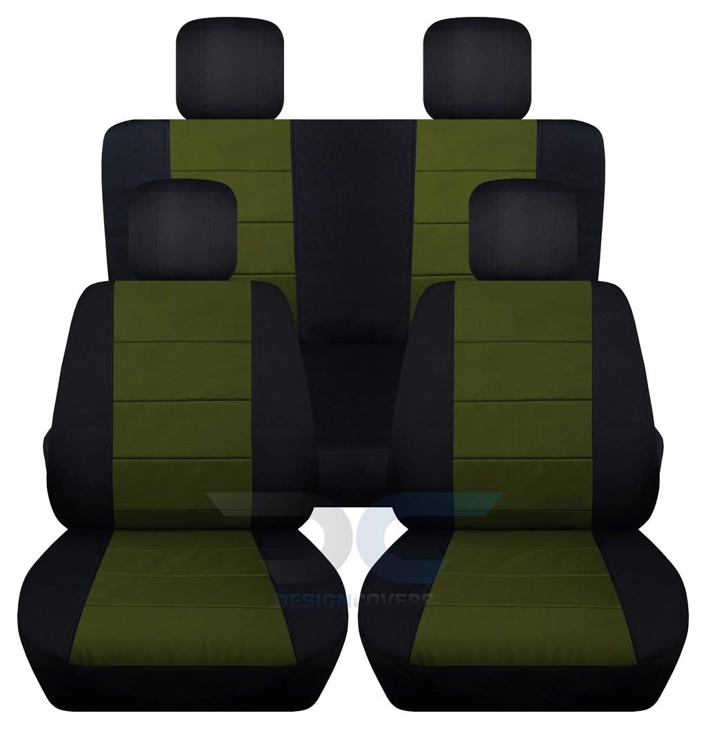 2-Door Fits - & 2007-2010 Bench Cotton Green Seat Front Wrangler Solid and T247-Designcovers Rear Jeep Hunter JK Covers:Black