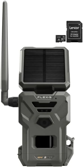 Solar 100-foot Camera, Solar Range, Cellular Battery, 32GB Battery Connectivity, Integrated Trail Panel, Flash/Detection Optional SD Backup Micro LTE Card Flex-S SPYPOINT Internal +