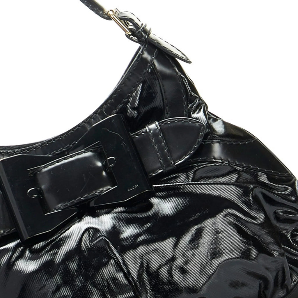 (Good) Hobo Leather Black Patent Pre-Owned Handbag Ladies Ribbon 189885 Bag