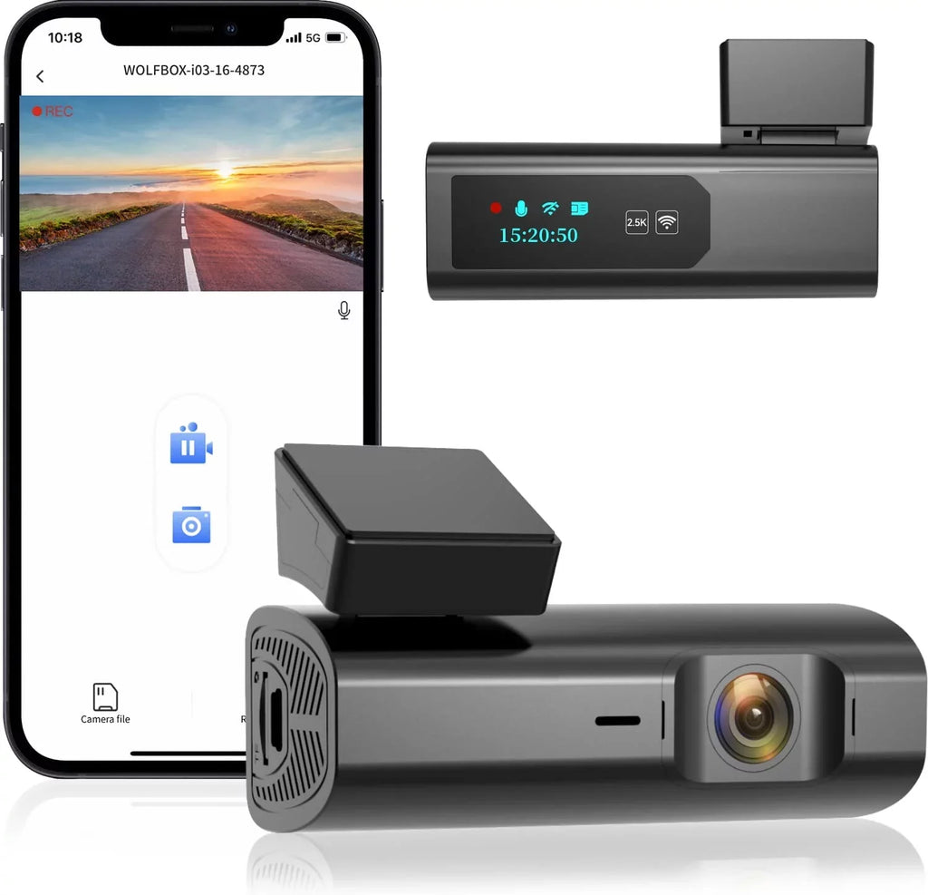 Control, Night 64GB Dash Support Hours Loop 24 Vision, Max with WiFi, Cam, Camera Recording, APP G-Sensor, Dash Parking Monitor, Full HD 2.5K WOLFBOX