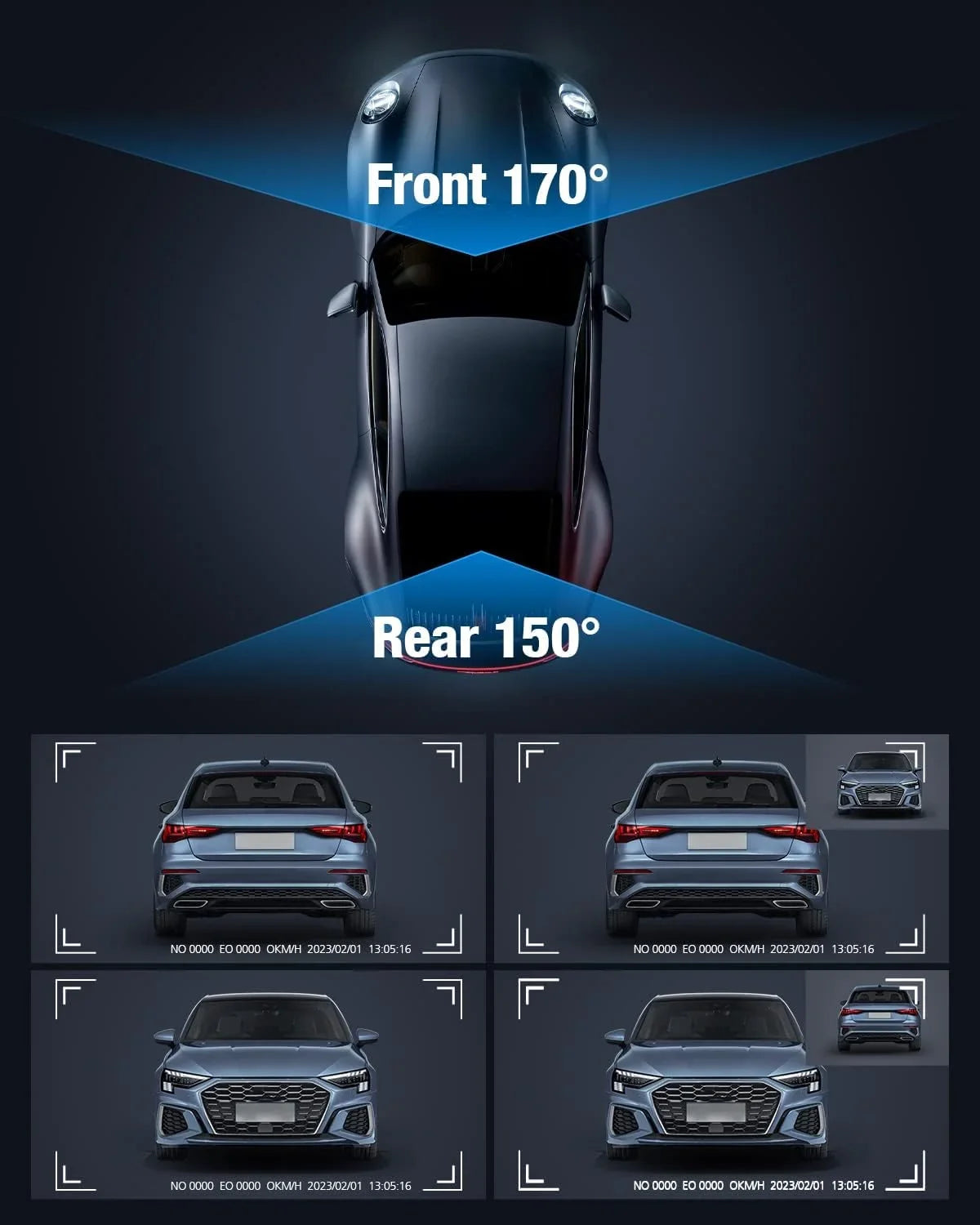 4K/2K/1080P+1080P Free with Night APP Vision, Recording, Card,WDR Loop 24h Cars OMBAR GPS 64G Rear for 5G Front Mode,170°Wide, SD Cam G-Sensor, Parking WiFi Dash and
