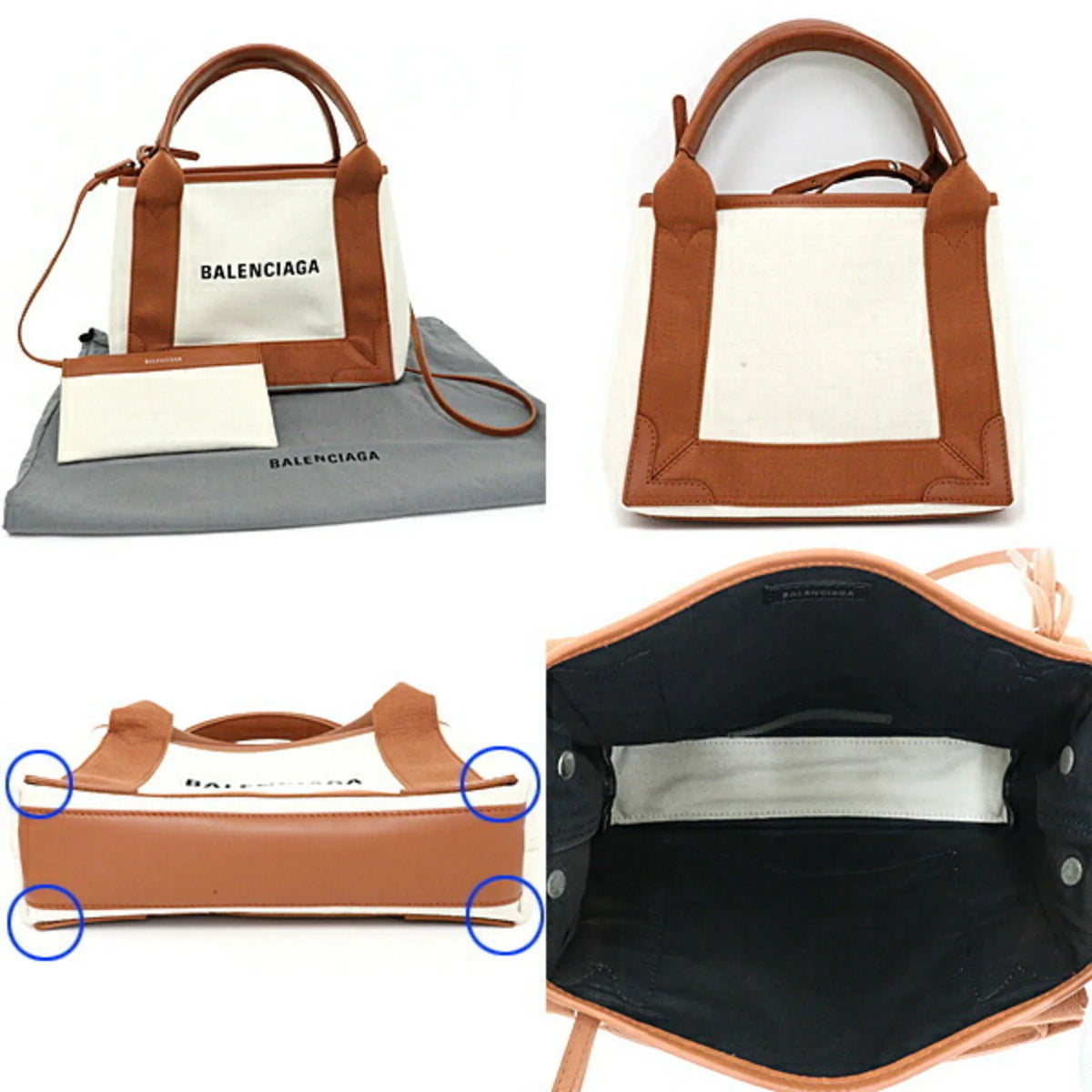 & Bag XS Beige Calfskin NAVY Pre-Owned (Good) 2way Navy Cotton Tote A 390346 Light Brown Balenciaga Canvas Cabas